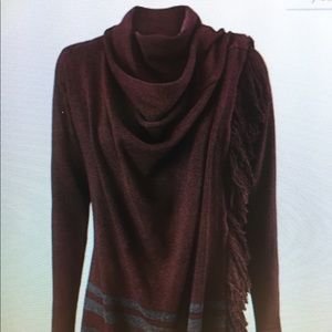 Cabi- Port & Gray Asymmetrical Wrap Sweater